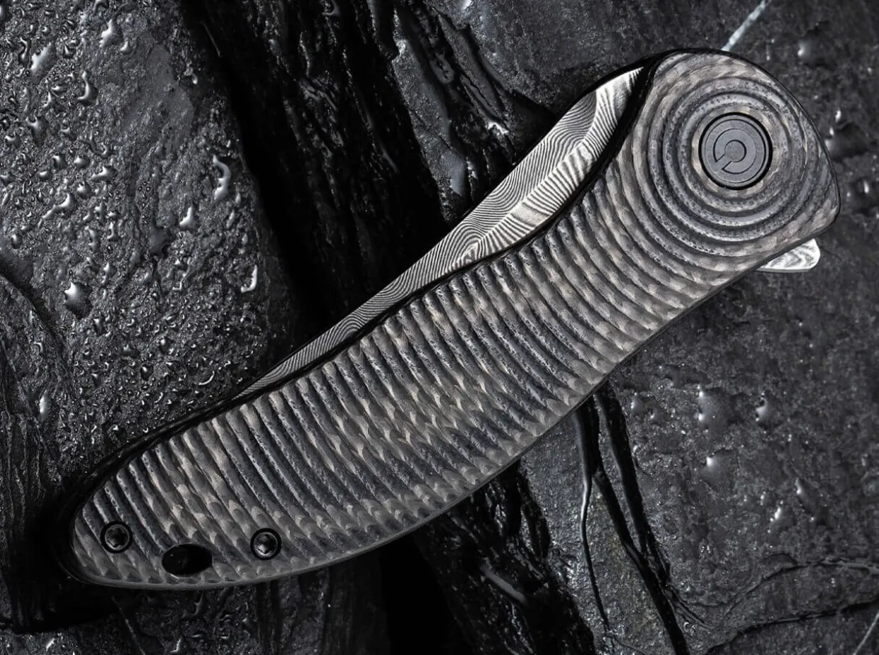 Synergy 3 Damascus G10 Cf Black Trailing Point