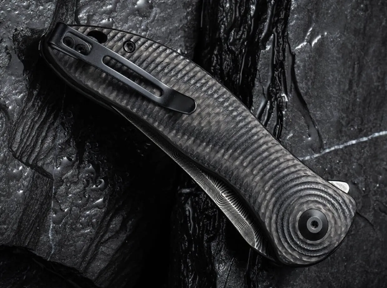 Synergy 3 Damascus G10 Cf Black Trailing Point