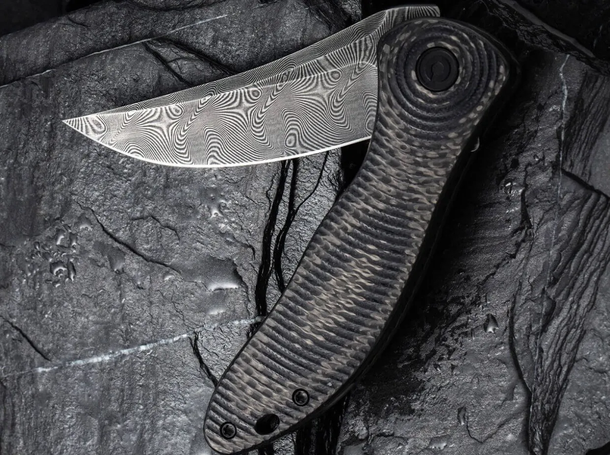 Synergy 3 Damascus G10 Cf Black Trailing Point