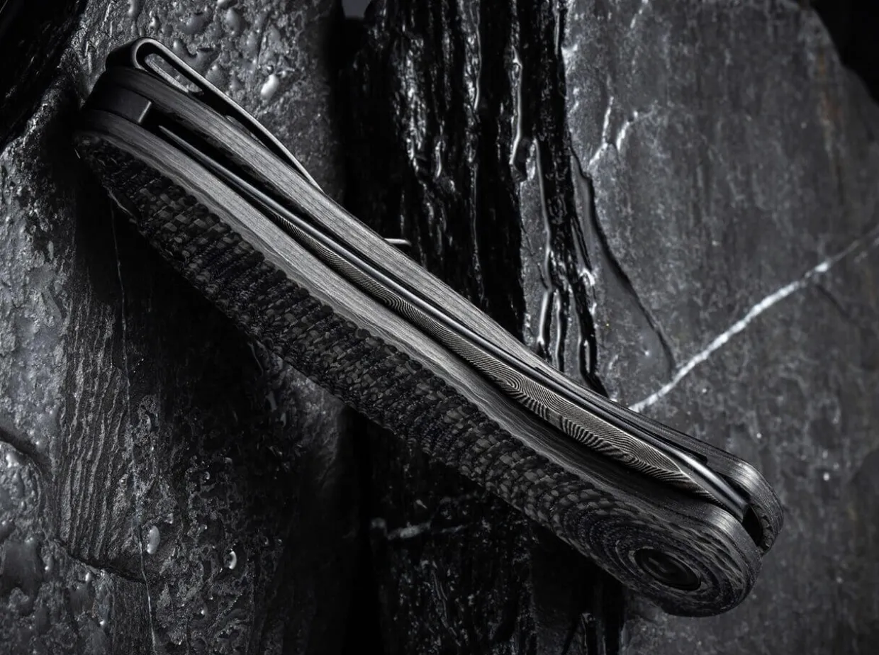 Synergy 3 Damascus G10 Cf Black Trailing Point