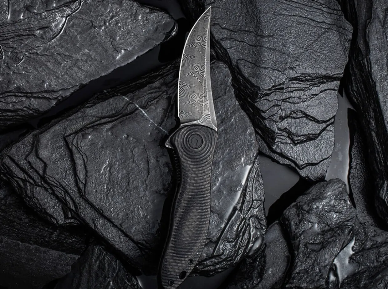 Synergy 3 Damascus G10 Cf Black Trailing Point