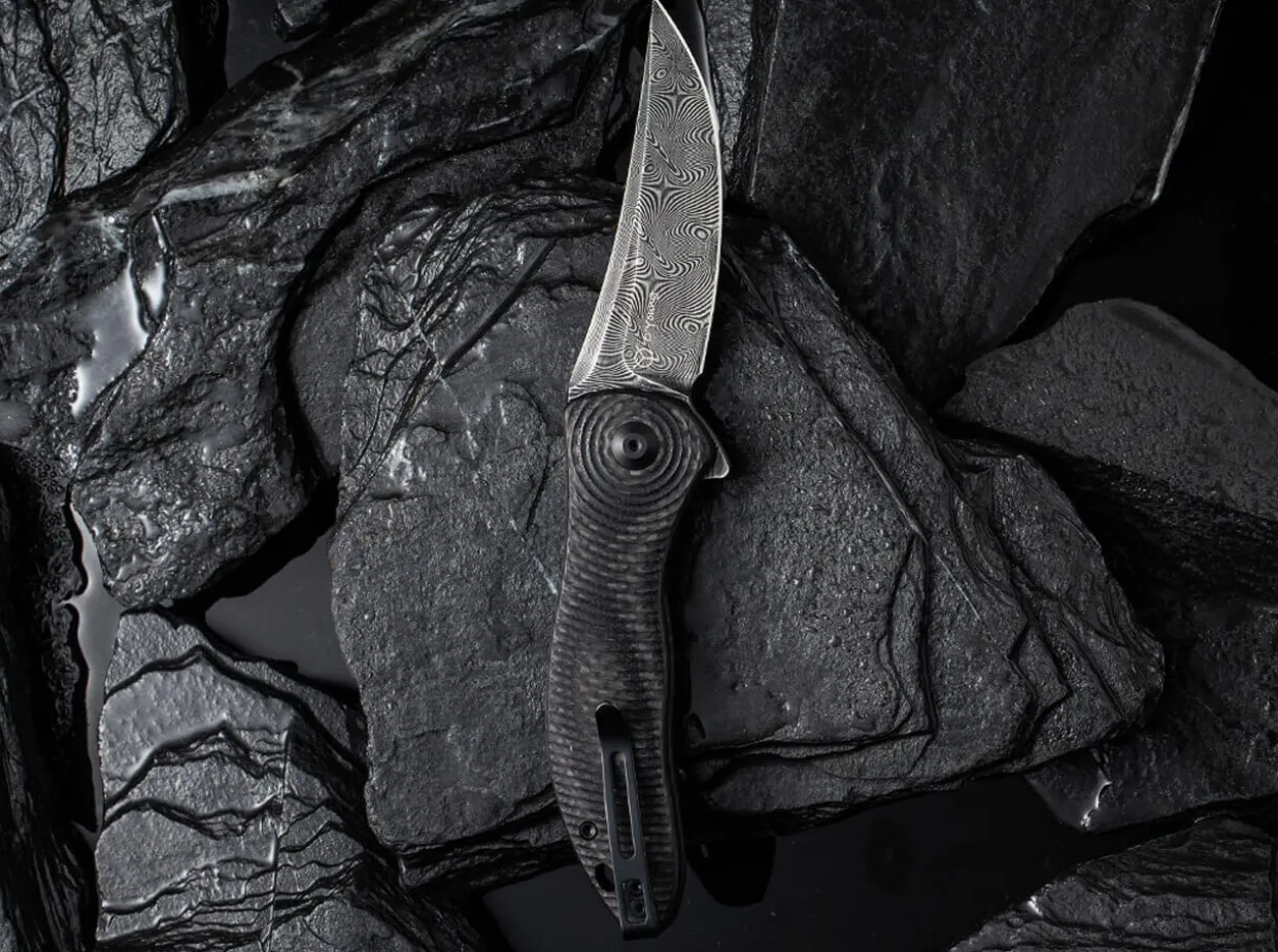 Synergy 3 Damascus G10 Cf Black Trailing Point